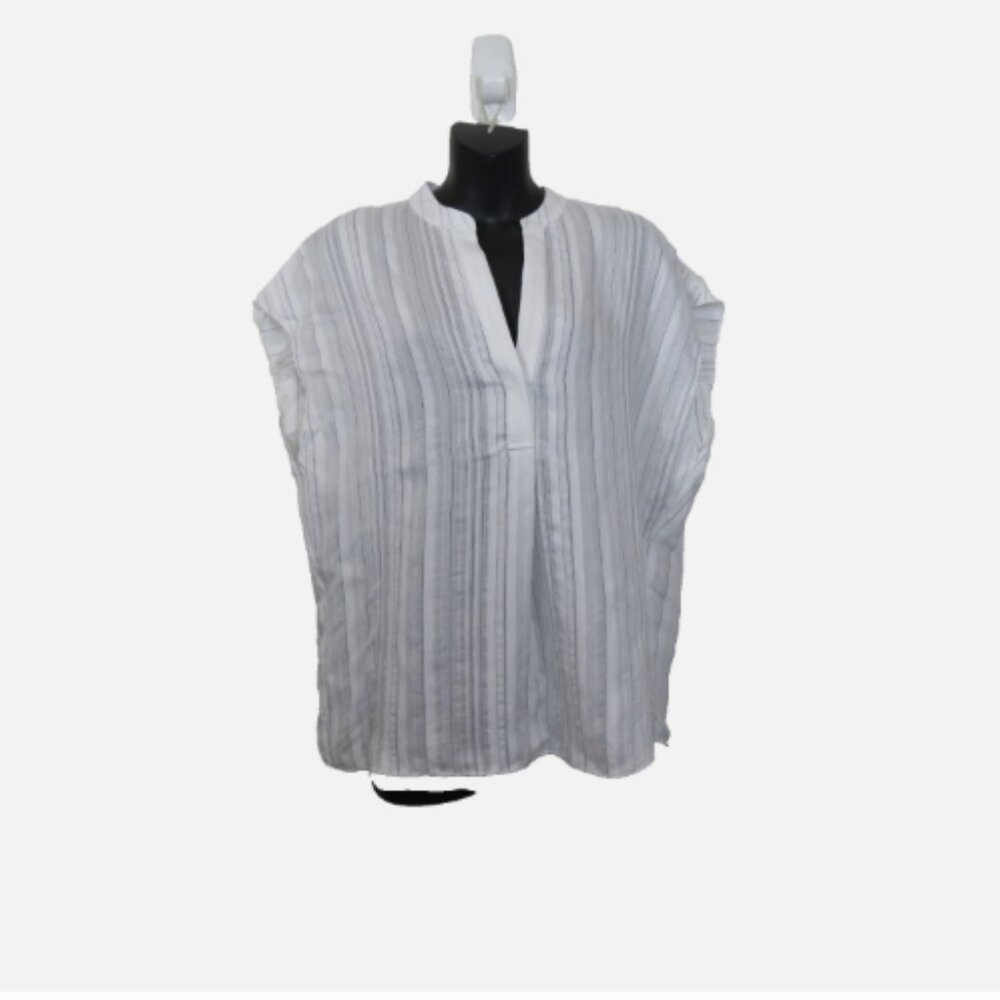 Vince size Medium Placket Top Blouse Striped White NEW